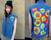 TOMMY HILFIGER Denim Sleeveless Smiley Face Tie Dye Stoner Vest