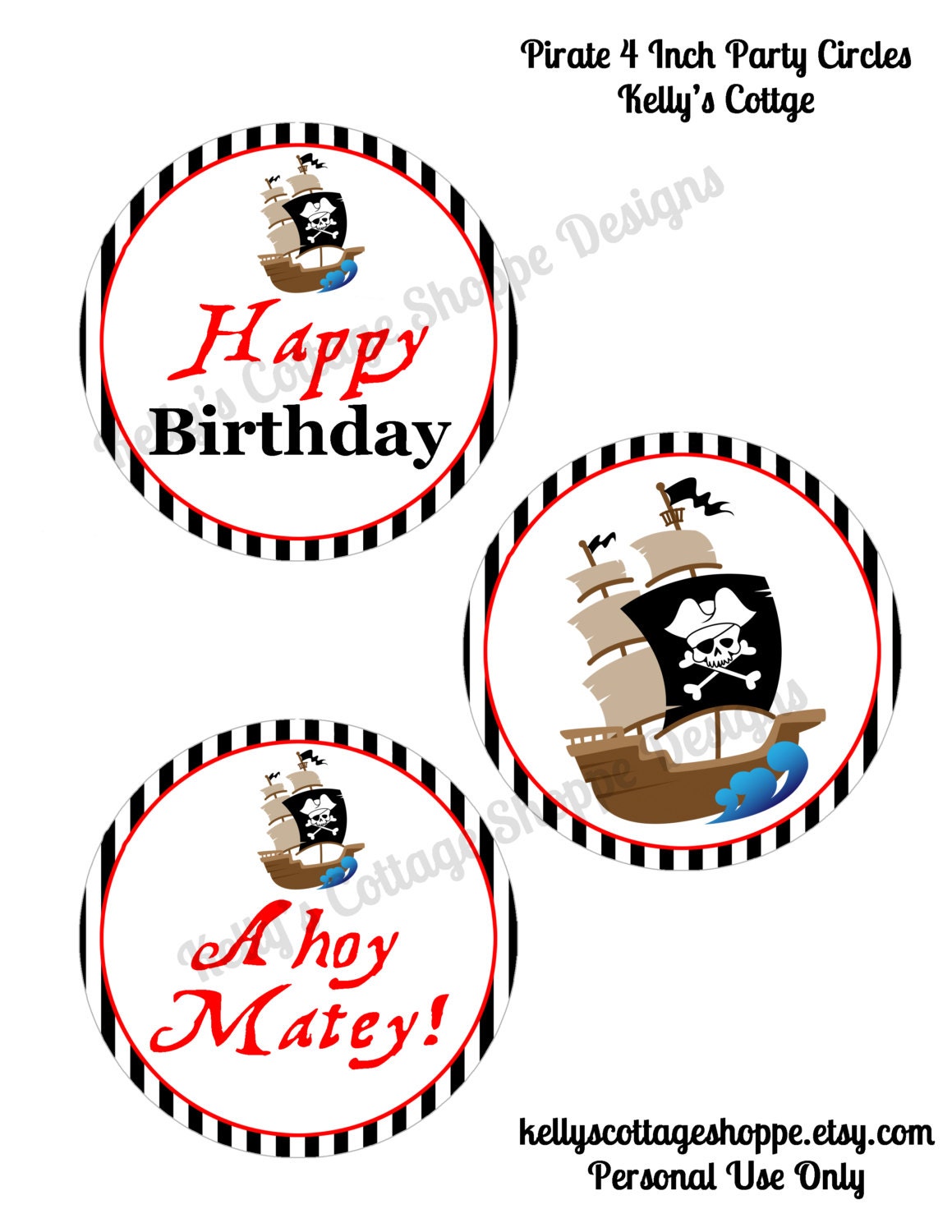 Instant Download, Printable Pirate Birthday 4 Inch Party Circles Il_170x135