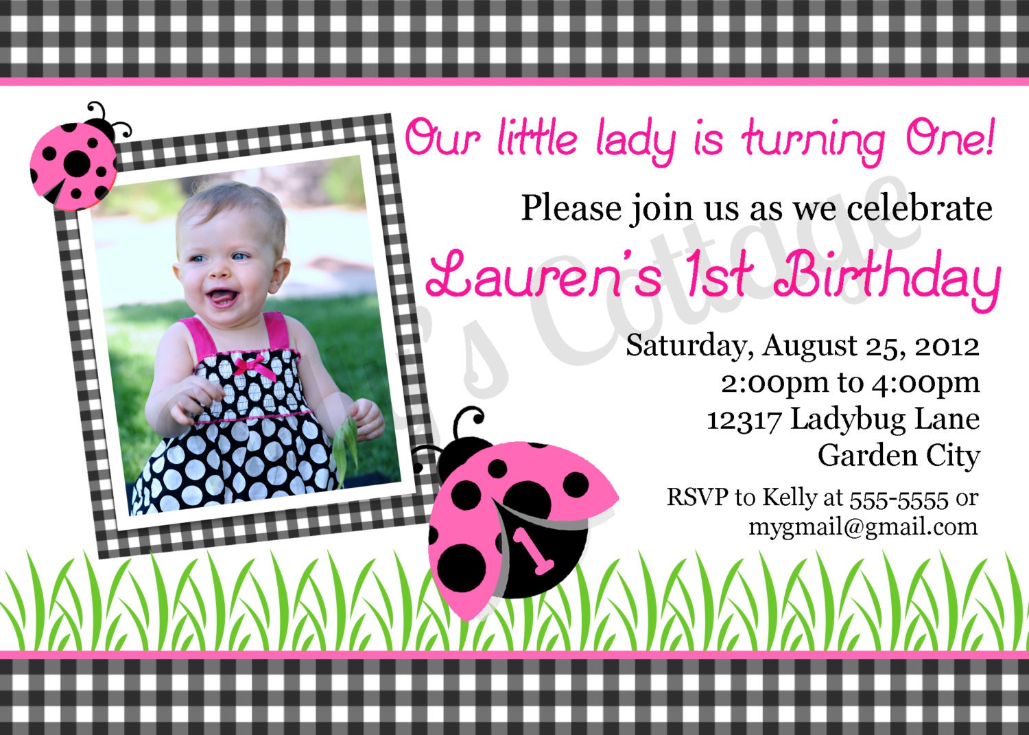 Ladybug Birthday Party Photo Invitation.... Custom, Printable, Digital