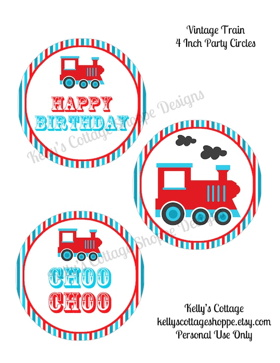 Instant Download Vintage Train Birthday 4 Inch Party Circles Il_570xn