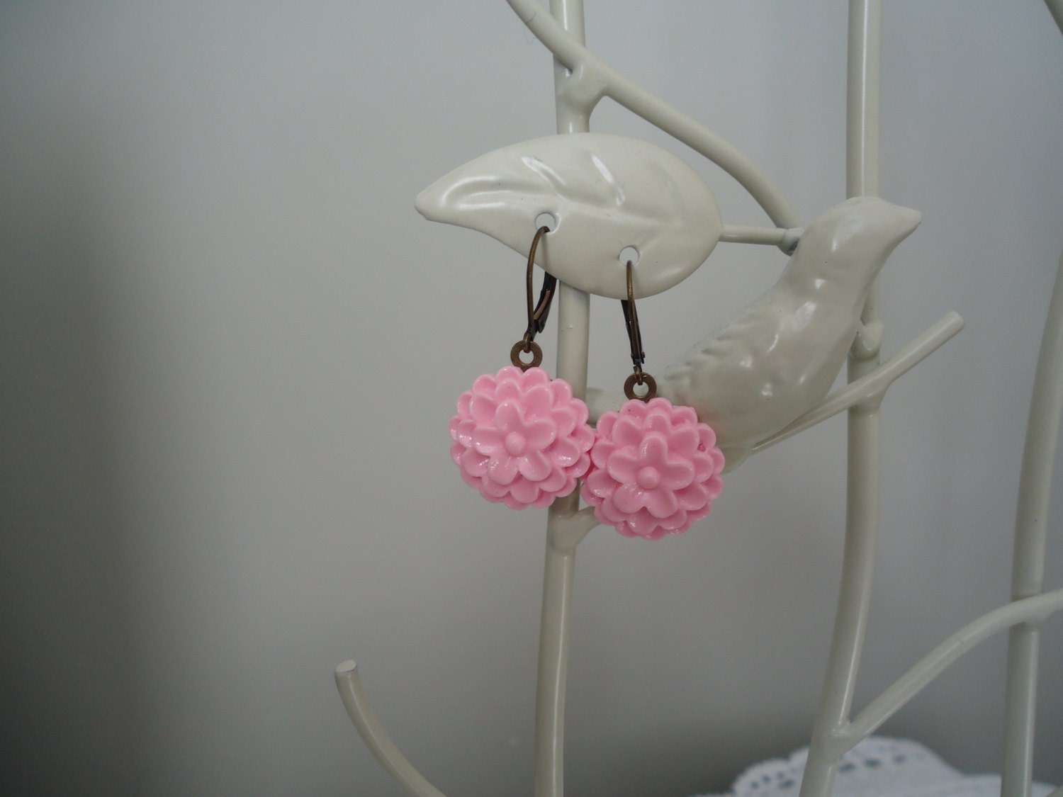 Pink Flower Earrings, Romantic Earrings, Resin Flower Earrings