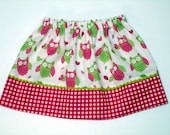 Custom Boutique Girls Clothing, Skirt, Gingham Owls - Size 6 - 12 months, 12 - 18 months, 2 / 3T, 4 / 5T, 6 / 7, 8 / 9