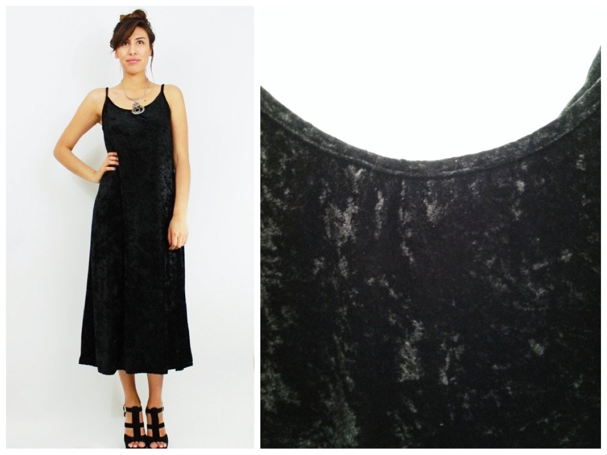 Vintage 90s Black Velvet Maxi Dress