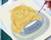 Cat on a Mat  - Watercolor Painting, Original  Art, Nursery Wall Art, Children's Room Decor, Children's Illustration