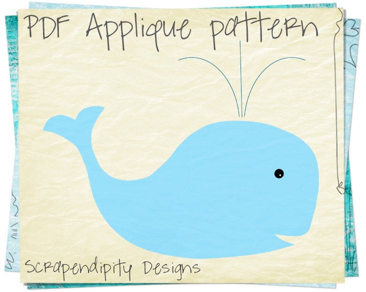 Whale Applique Pattern - Animal Applique Template / Toddler Whale Shirt / Kids Girls Clothing Tops / Ocean Quilt Pattern / Printable AP194-D