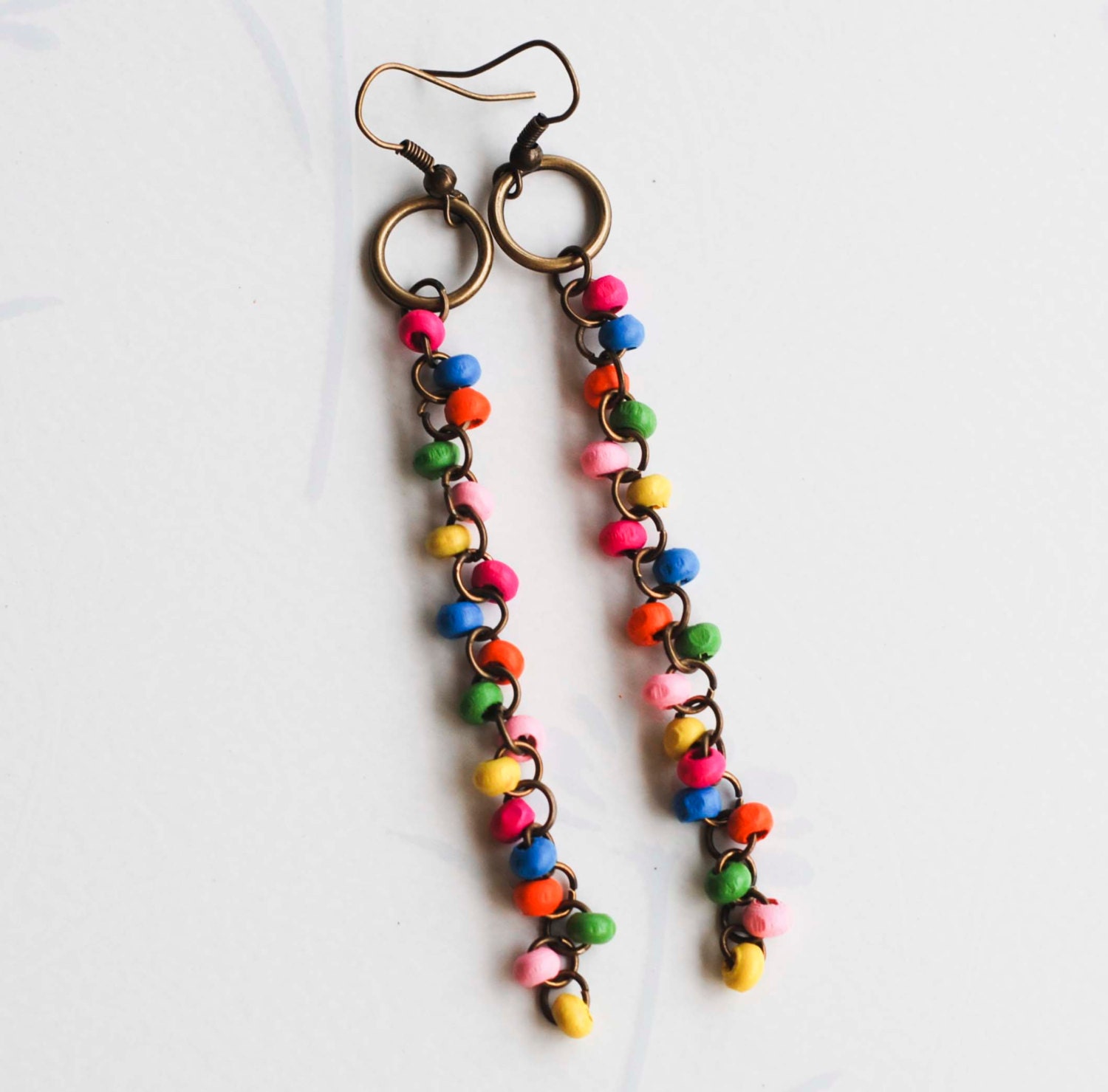 Let's Dance Rainbow Colorful Wood Seed Beads Tropical Long Dangle Earrings