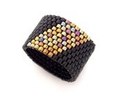 Geometric Black Ring, Beaded Ring Band, Gold Stripe Ring, Ring for Men, Pinkie Men Ring, Pharaoh, Handmade by JeannieRichard