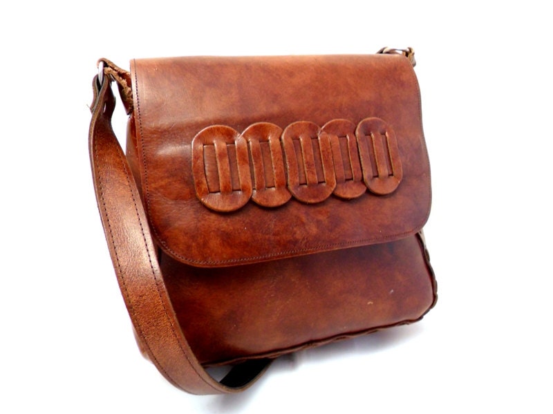 Vintage, Brown Leather Bag, Satchel, Tote, Shoulder Bag, Purse, 70's Handbag