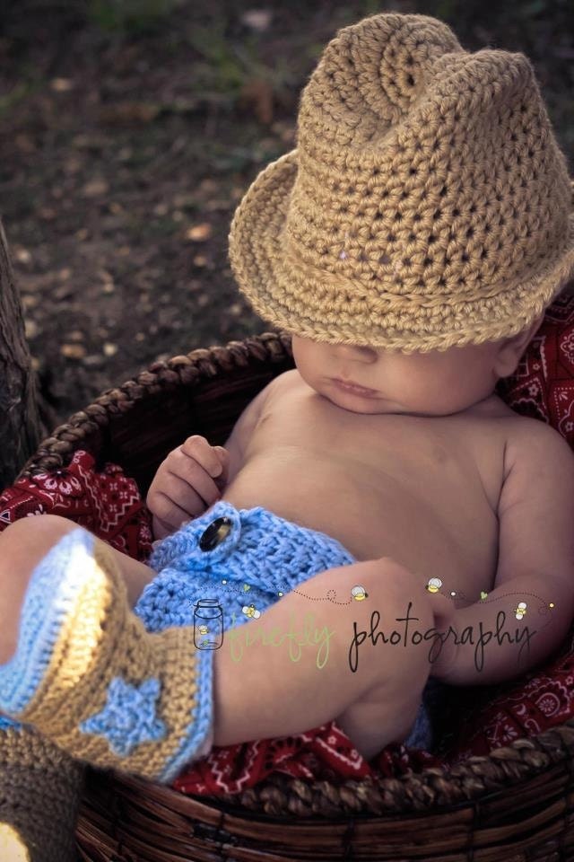 Crochet cowboy or cowgirl  hat, diaper cover, and boots made to order
