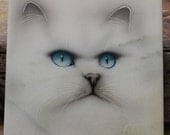 Original Cat Portrait on 12" x 12" Spanish Marble Tile - Hand Etched, Airbrushed, Painted, Varnished