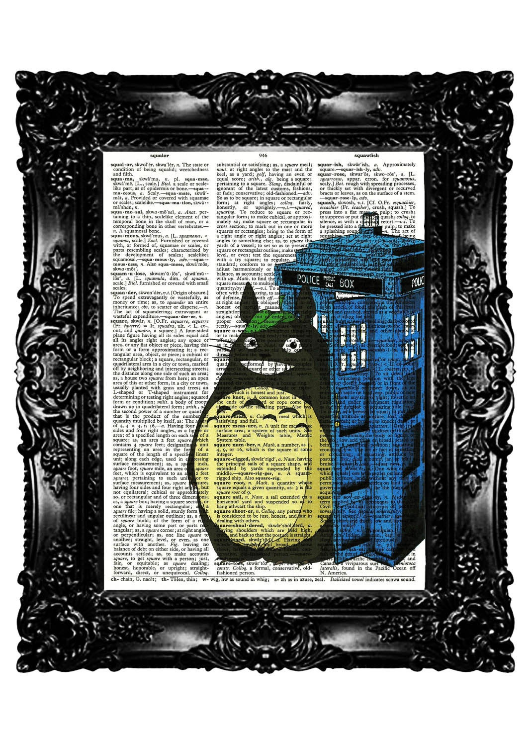 Tardis & TOTORO Upcycled Book Dictionary Art Print  Art Prints Vintage Book Print Nursery Art Alice Recycled   Buy 3 get 4th free