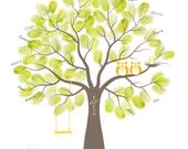 Baby Shower Thumbprint Tree Guest Book Alternative with Ink Pad, Nursery Wall Art, Personalized Print w/ Owls & Swings, 8x10