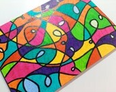 Original Art ACEO ATC - Neon Vacation - Abstract Glitter Colorful Design - OOAK Small Art