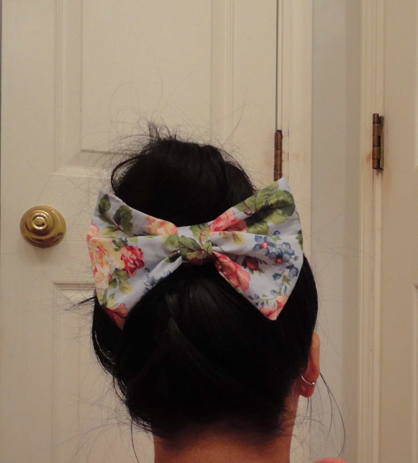 blue floral hair bow