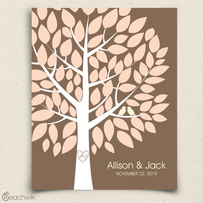 Wedding Guest Book Alternative - The Wishwik Tree - A Peachwik Interactive Art Print - 75 guest sign in