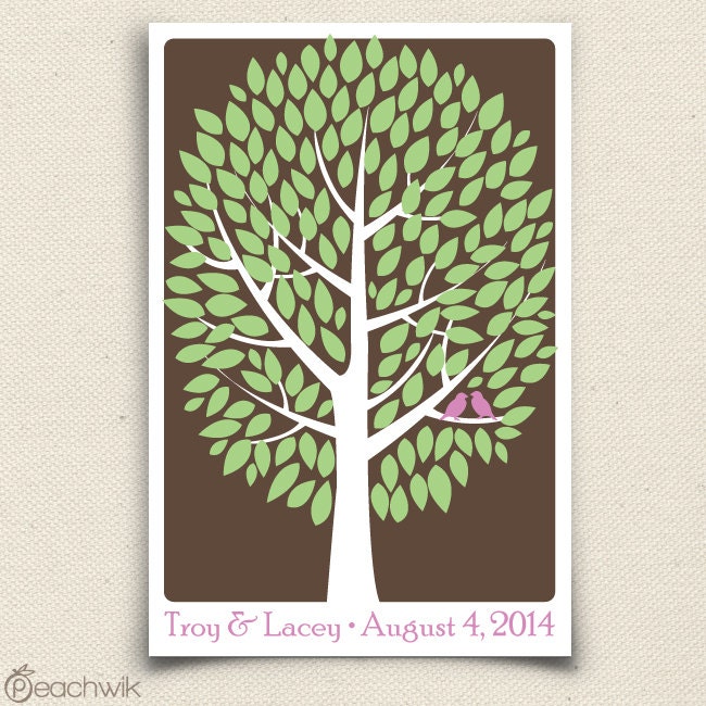 Wedding Guest Book - The Modwik - A Peachwik Interactive Art Print - 150 guest sign in - Modern Tree Guestbook