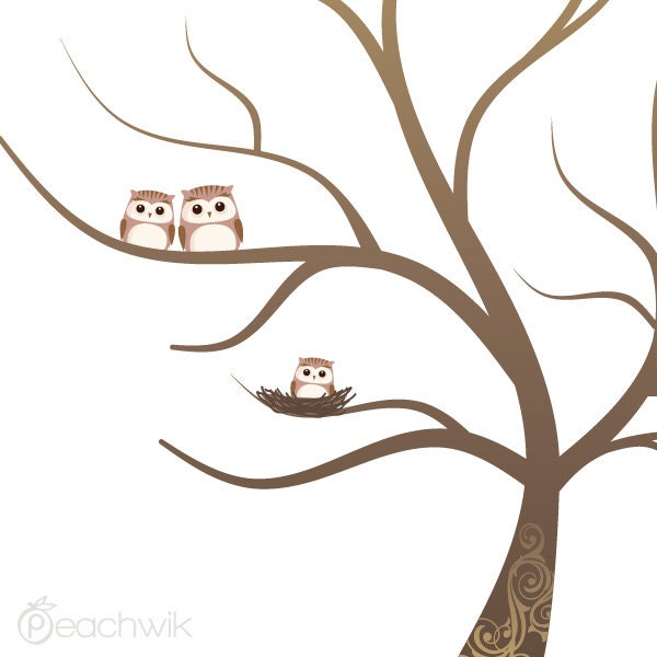 Fingerprint Baby Shower Tree - Thumb Print Guest Book -  Companion Owls and Nested Baby Owl - 50 Signatures - Owletta - A Peachwik Print