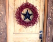 LARGE RED & BLACK Barn Star Door Wreath-Summer Wreath-4th July Wreath-Large Wreath-Scented Vanilla Cinnamon-Custom choose Scent-Ribbon-Star