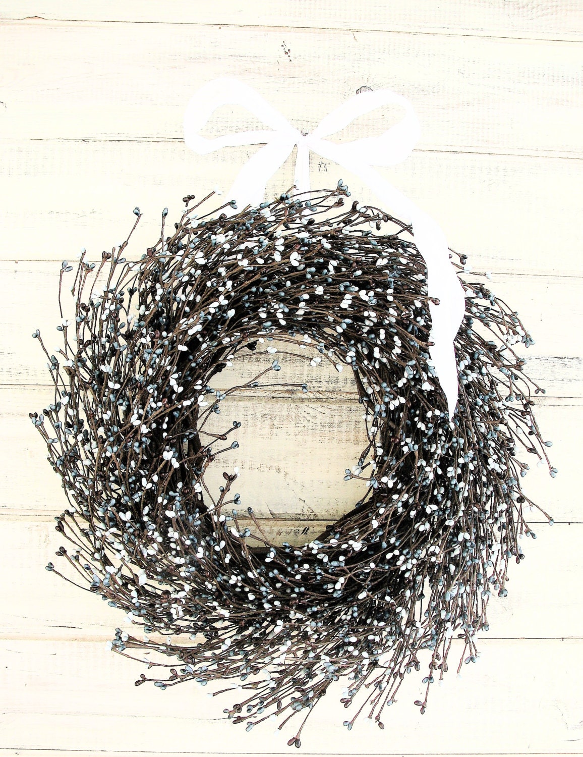 COUNTRY CHIC Blue  & Brown- Summer Door Wreath-Country Cottage Home Decor-Scented Vanilla Sugar-Custom Choose Scent and Ribbon Color