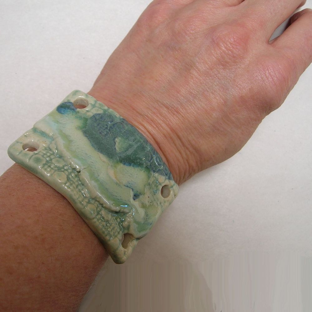 Cuff Bead, Large Jade Green Porcelain, Handmade Beads