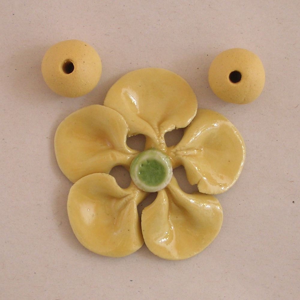 Yellow Porcelain Flower Handmade Bead