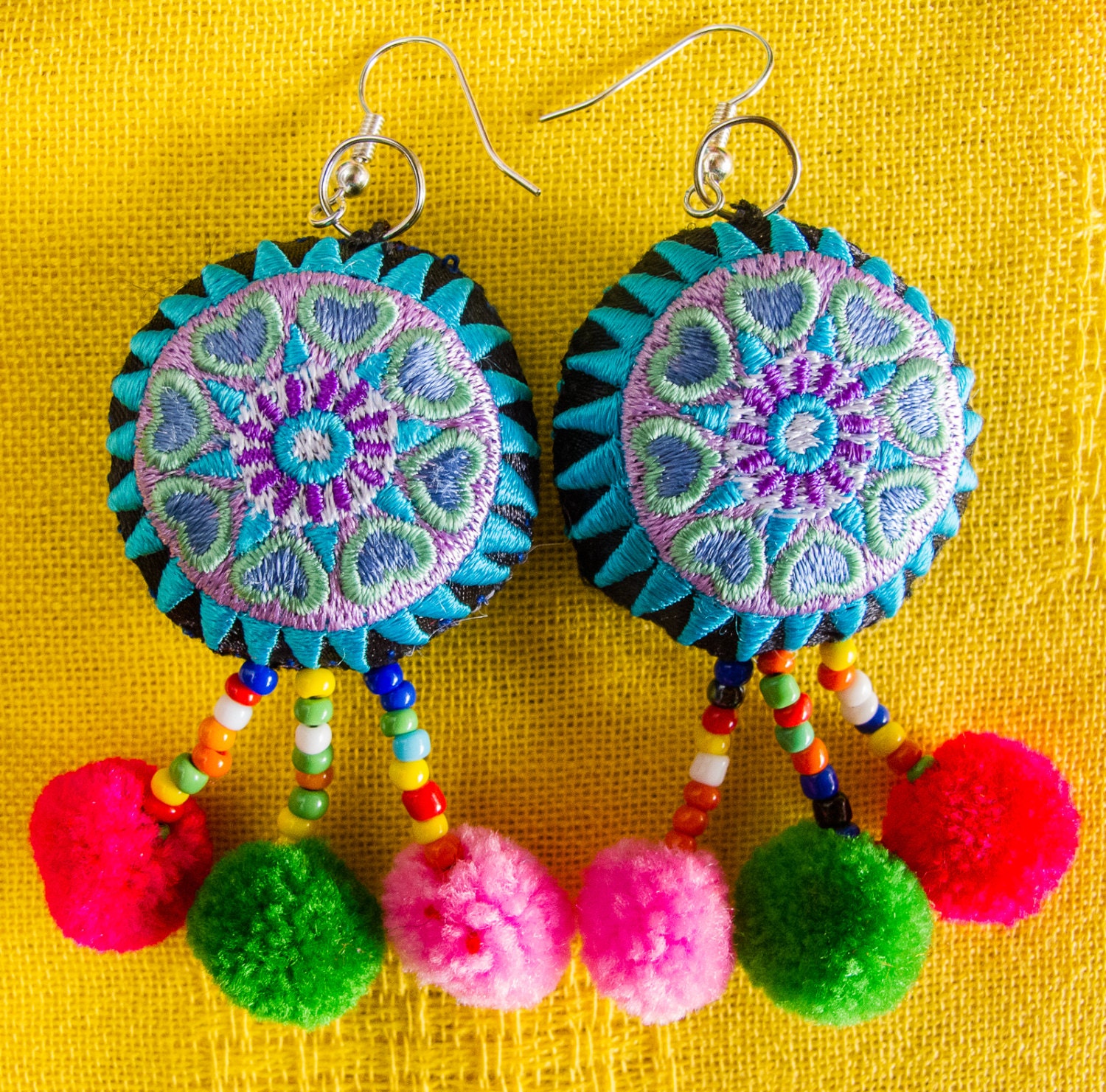 Hmong Heart Earring/ Accessories/ Ethnic/ Embroidery/Colorful/Tribal