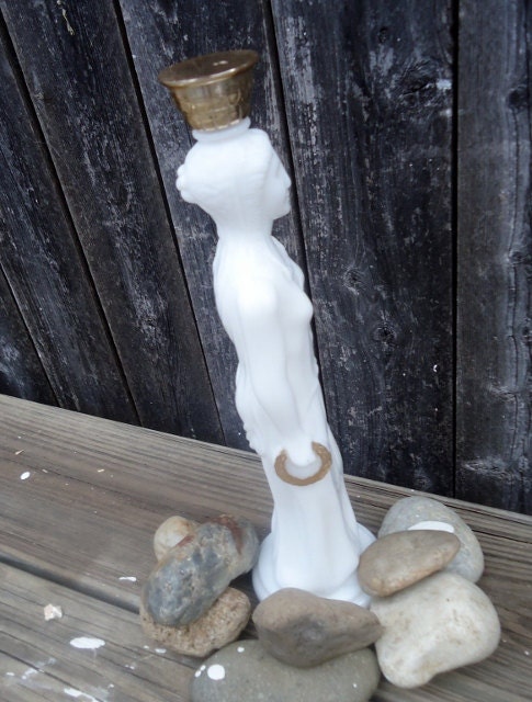Avon Skin So Soft Grecian Statue Milk Glass Bottle