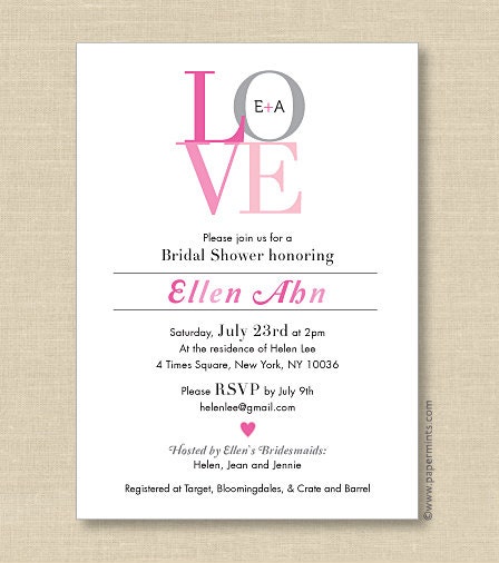 LOVE Invitations, for Engagement, Bridal shower, Wedding, Modern wedding, custom colors