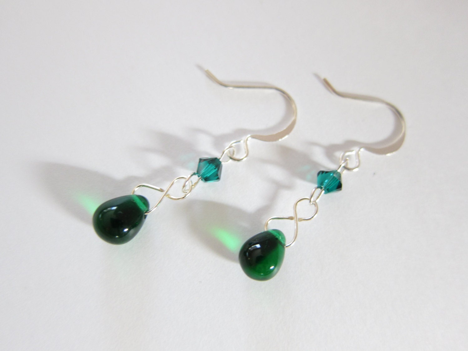 Swarovski Crystal Emerald Green Teardrop Dangle Earrings