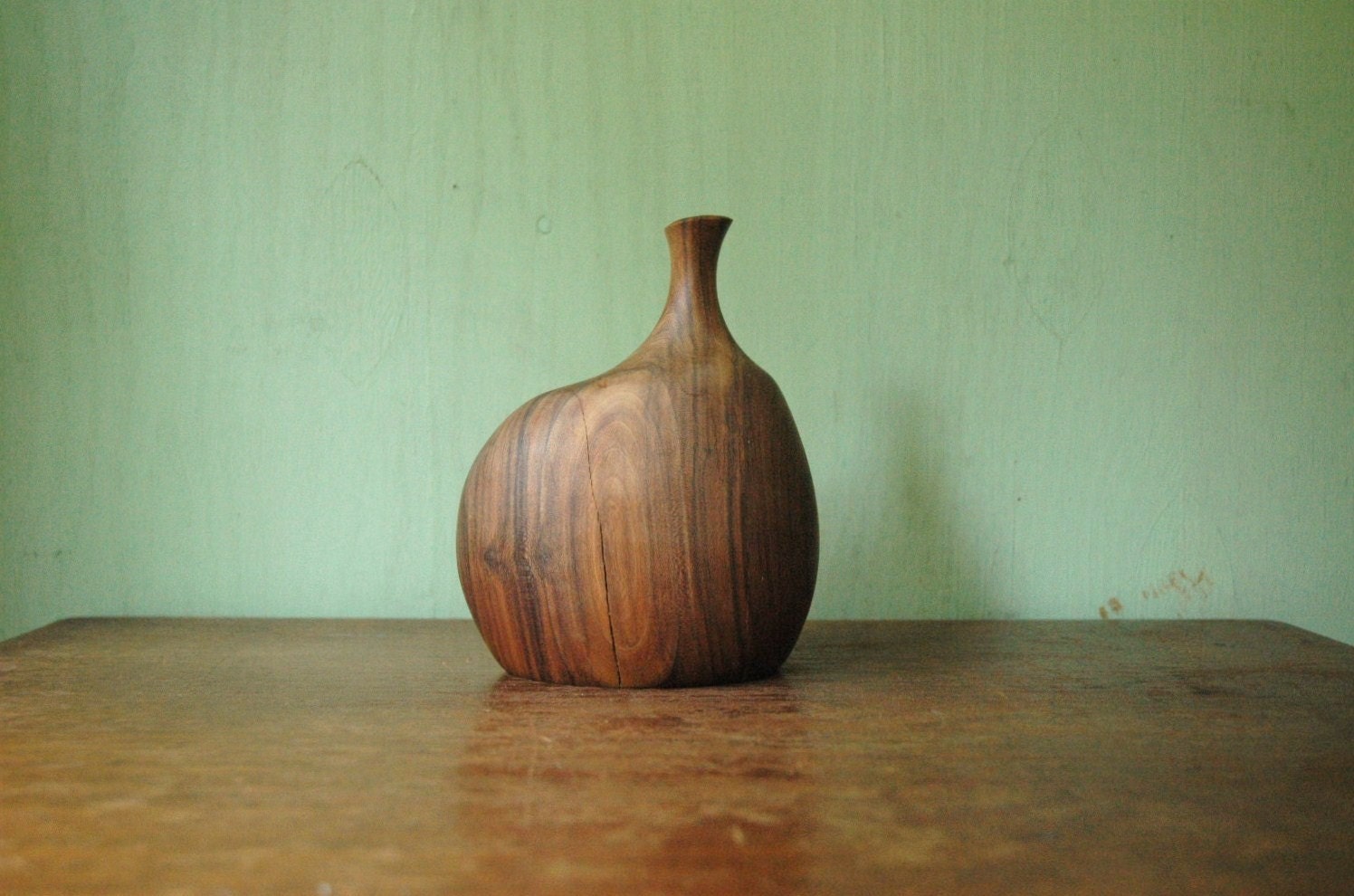 Doug Ayers Carved Wood Vase - Rare Mid Century Modern Fine Art Abstract Wood Vase