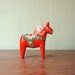 Swedish Dala Horse - Nils Olsson Scandinavian Modern Orange Hand Painted Wooden Dala Horse Figurine