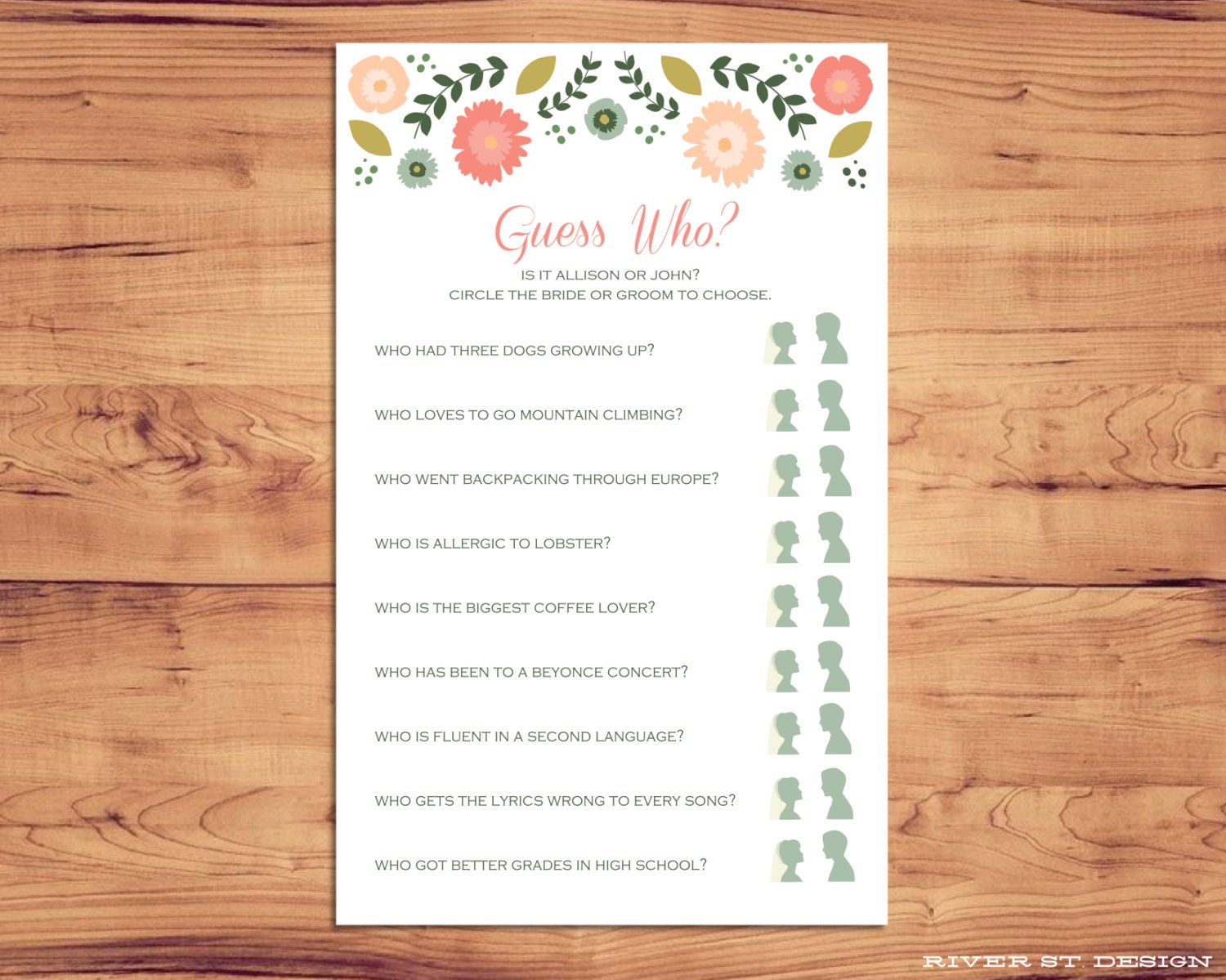 Printable Bridal Shower Game - Guess Who
