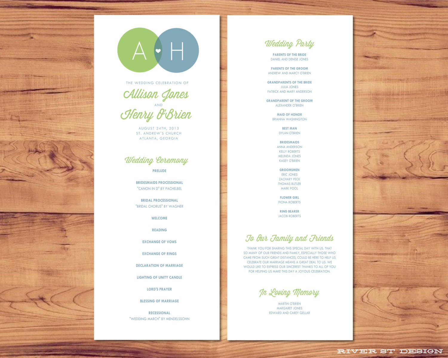 Printable Wedding Program - Venn Diagram