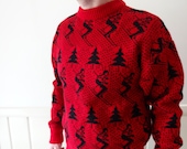 Vintage Skiing Man Patterned Knit Sweater 1980s