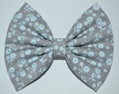 Grey with Light Blue Floral Hair Bow