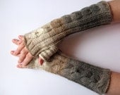 Fingerless Gloves Mittens Beige Brown Gray White wrist warmers Knit