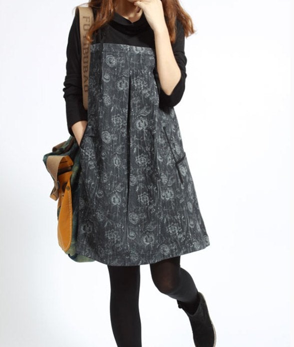 Spring cotton pile collar the Patchwork tunic long sleeve dress Bottoming shirt