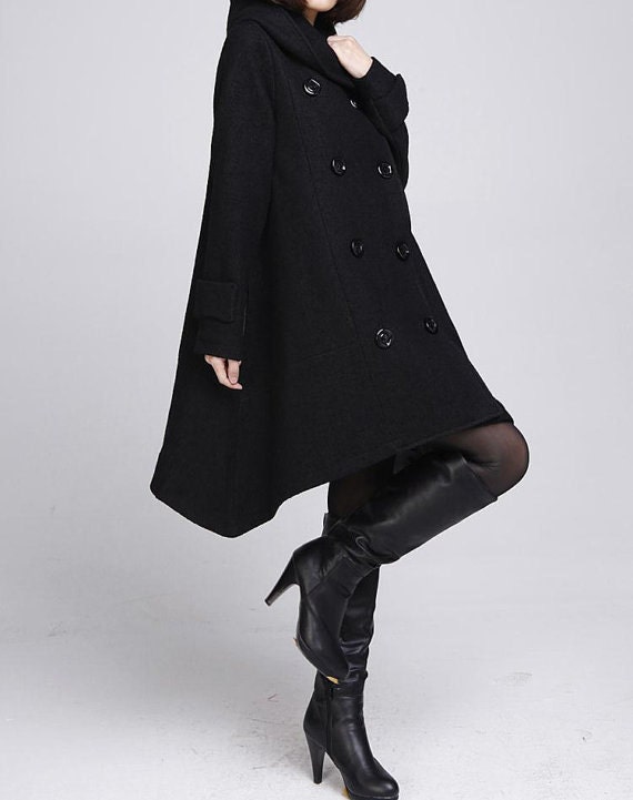 Double breasted Hoodie wool coat/ winter wool coat/ hood Cloak coat
