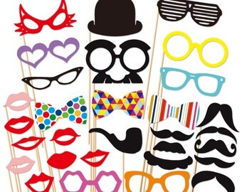 Photo Booth Party - 30 Piece Party Set - Wedding PhotoBooth Props