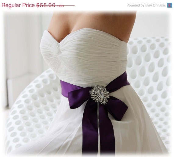 Purple bridal sash, crystal sash, ribbon sash, rhinestone belt, wedding accessory, bridal belt, bridesmaid belt