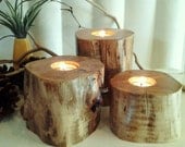 SET OF (3) Oak Tree trunk candleholders - Rustic Wedding -  - Home decor - Cabin decor