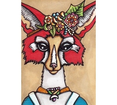 Original ACEO Fox Maiden with Very Fancy Hat