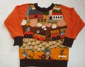Terry Sweater Train and Kids orig 70s Fabrics  Sz 6-7 Years (EU Sz  122-128)
