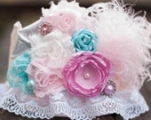Pink and Aqua Birthday Crown - Party Hat - Photo Prop -  Couture Crown - Princess Dress Up - Birthday Hat