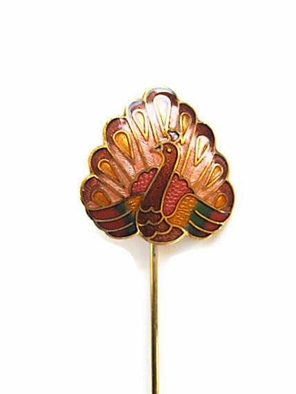 Peacock Stick Pin, Vintage Cloisonne