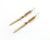 White Howlite Point Earrings // Fish Spine Chain, Gold, Copper, Wire Wrapped, Mixed Metal, Spike, Dagger, Tribal Spring Summer Fashion