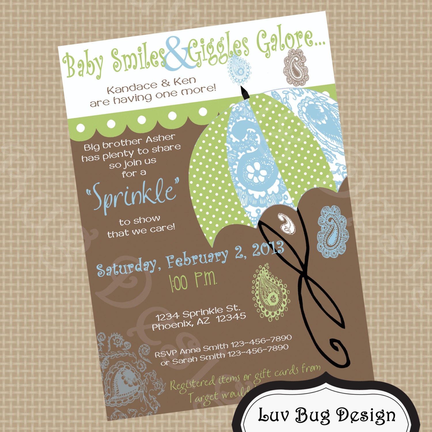 PRINTABLE Sprinkle Themed Baby Shower Invitation-Printable party invitations by Luv Bug Design
