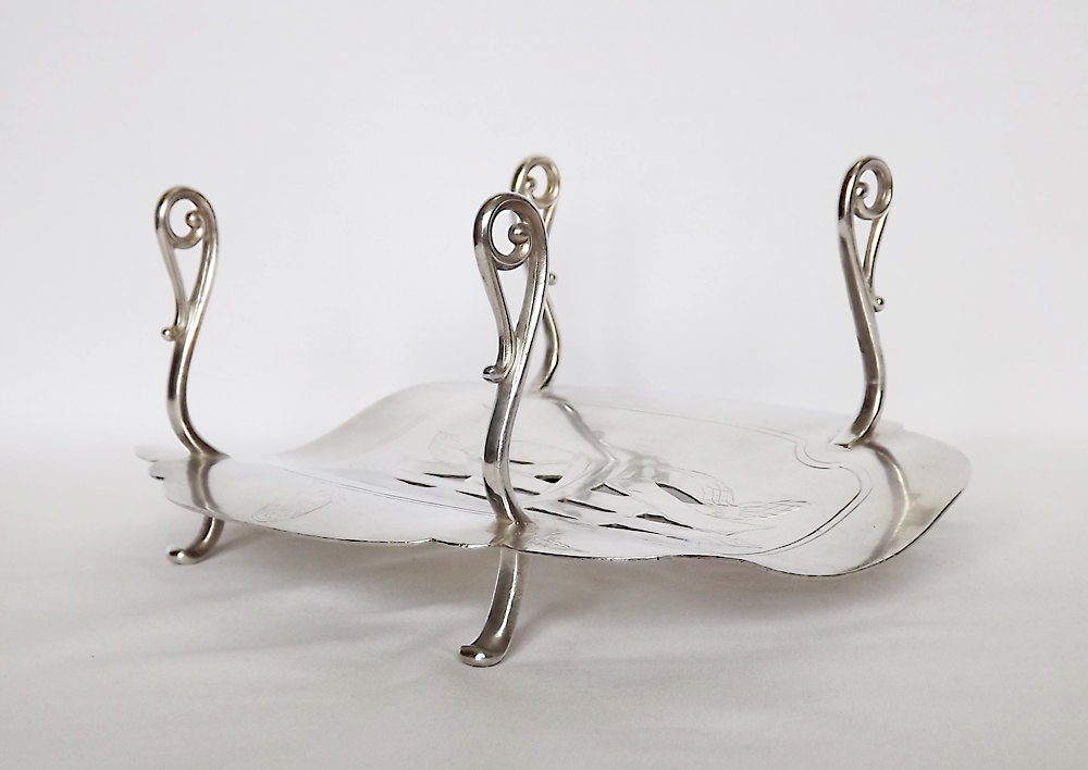 Antique silver plated asparagus serving stand, Christofle, France