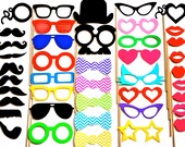 Wedding Photo Booth Props - 42 Piece Party Prop Set - Photobooth Props - Mustaches, Glasses, Lips, Chevron Bow Ties and More