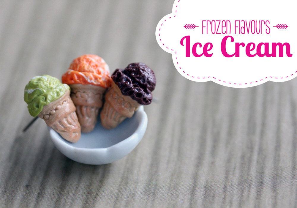Polymer Clay Miniature Food Jewelry: Assorted Ice Cream Cone Stud Earrings